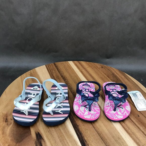 Roxy Multicolor Flip Flops Slip On Sandals - 2 Pack - Little Girls Size 6 - Picture 1 of 7